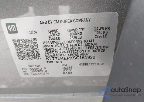 2025 Chevrolet Trax Fwd Activ z USA, uszkodzony, nr VIN KL77LKEPXSC161932